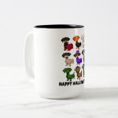 ダックスシュントハッピーハロウィナーおもしろい犬ハロウィーン ツートーンマグカップ (正面左)