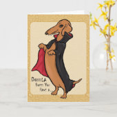 ダックスシュントハロウィーンヴァンパイア カード (黄色い花)