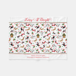 ダックスシュントプードドッグファーリー明るいクリスマス フリースブランケット