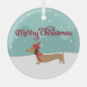 ダックスシュントメリークリスマスツリーオーナメントスノーイ ガラスオーナメント (正面)