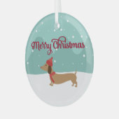 ダックスシュントメリークリスマスツリーオーナメントスノーイ ガラスオーナメント (正面左)