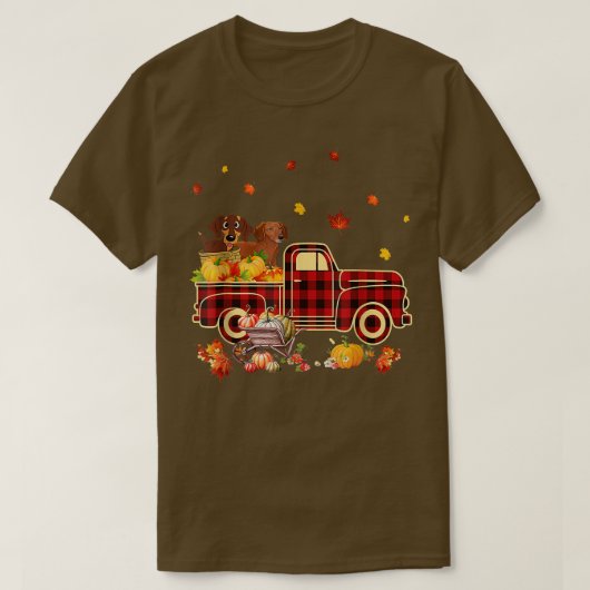 ダックスシュントライディングトラックパンプキン紅葉秋 Tシャツ (デザイン正面)