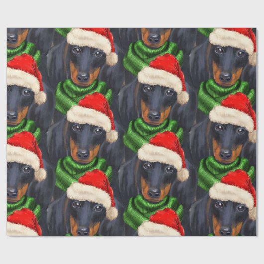 ダックスシュントルバークパターン(の模様が)あるリスマスホリデイ ラッピングペーパー (フラット)