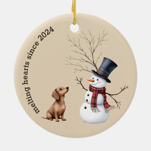 ダックスシュント子犬ハート溶融初めてのクリスマス セラミックオーナメント (裏面)