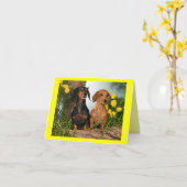 ダックスシュント子犬空白のノートカード カード (黄色い花)