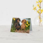 ダックスシュント子犬空白のノートカード カード (黄色い花)