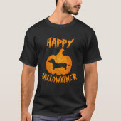 ダックスシュント幸せハロウィナーファニーハロウィーンかぼちゃ Tシャツ (正面)