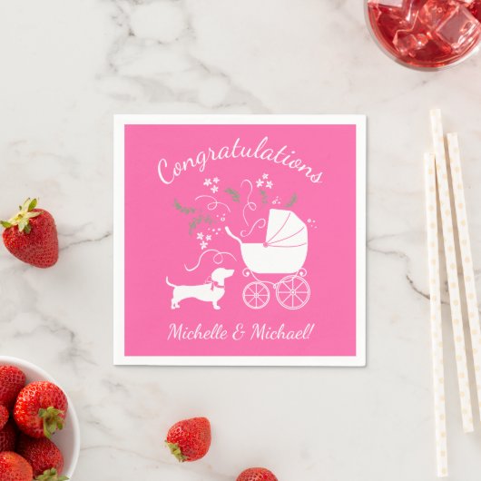 ダックスシュント犬の赤ちゃんシャワーピンクガール スタンダードカクテルナプキン (インサイチュ)