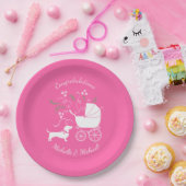 ダックスシュント犬の赤ちゃんシャワーピンクガール ペーパープレート (パーティー)