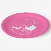 ダックスシュント犬の赤ちゃんシャワーピンクガール ペーパープレート (アングル)