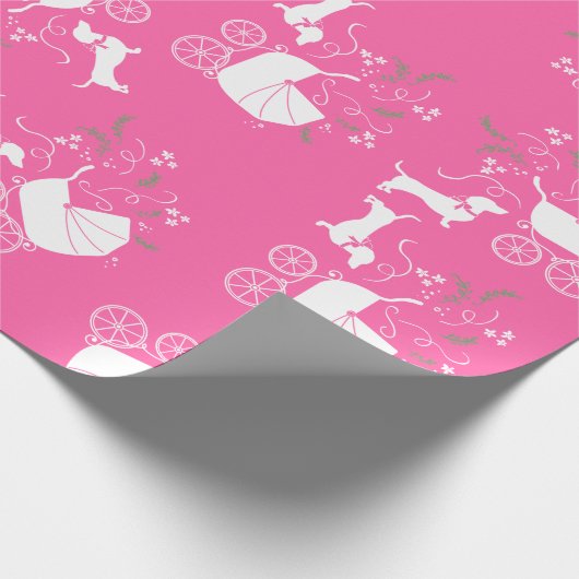 ダックスシュント犬の赤ちゃんシャワーピンクガール ラッピングペーパー (角)