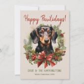 ダックスシュント犬クリスマスハッピーパウィーデイズハウリデイズ シーズンカード (正面)