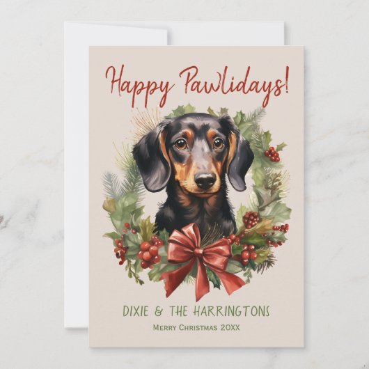 ダックスシュント犬クリスマスハッピーパウィーデイズハウリデイズ シーズンカード (正面)