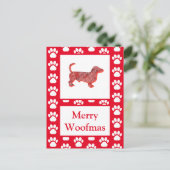 ダックスシュント犬シルエット赤メリークリスマス ポストカード (スタンド正面)