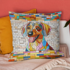 ダックスシュント犬 – ドキシー – カラフルモザイク クッション