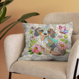 ダックスシュント犬 – ドキシー – カラフルモザイク クッション