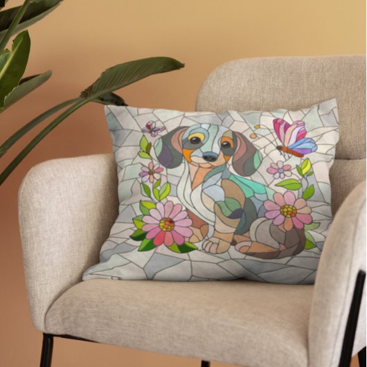 ダックスシュント犬 – ドキシー – カラフルモザイク クッション