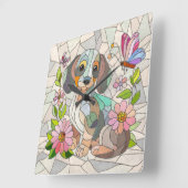 ダックスシュント犬 – ドキシー – カラフルモザイク スクエア壁時計 (傾斜)