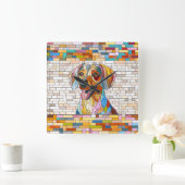 ダックスシュント犬 – ドキシー – カラフルモザイク スクエア壁時計 (ホーム)