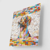 ダックスシュント犬 – ドキシー – カラフルモザイク スクエア壁時計 (傾斜)