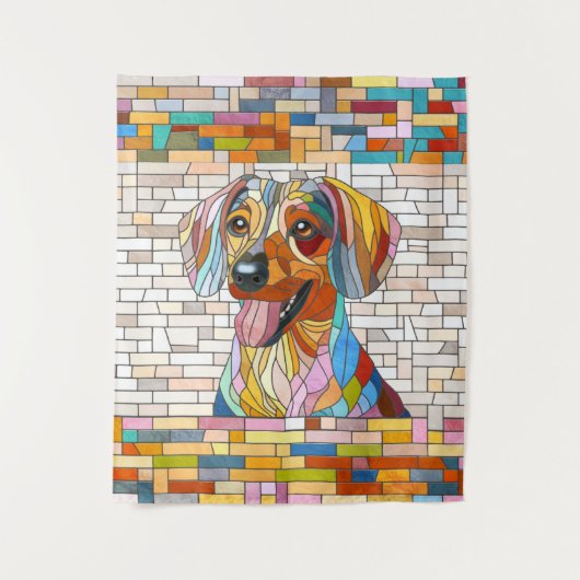 ダックスシュント犬 – ドキシー – カラフルモザイク タペストリー (正面)