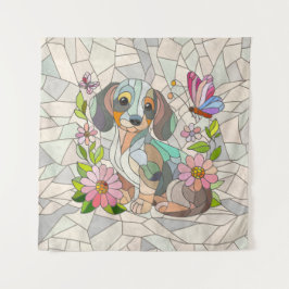 ダックスシュント犬 – ドキシー – カラフルモザイク タペストリー