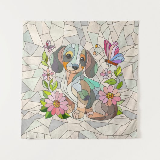 ダックスシュント犬 – ドキシー – カラフルモザイク タペストリー (正面)