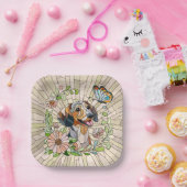 ダックスシュント犬 – ドキシー – カラフルモザイク ペーパープレート (パーティー)