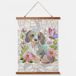 ダックスシュント犬 – ドキシー – カラフルモザイク 吊り下げ型タペストリー