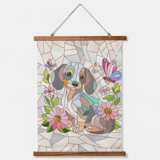 ダックスシュント犬 – ドキシー – カラフルモザイク 吊り下げ型タペストリー (正面)