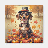ダックスシュント紅葉感謝祭アート マグネット (正面)