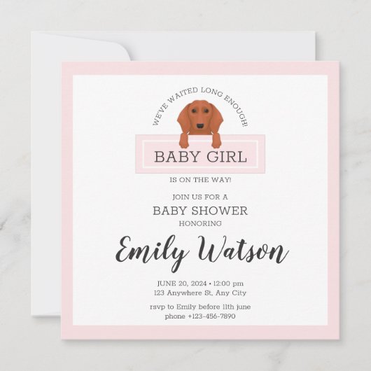 ダックスシュント赤ちゃんシャワー招待状葉書 招待状 (正面)