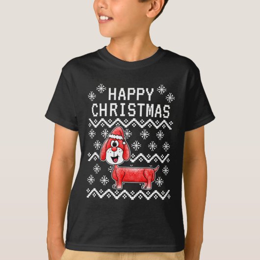 ダックスシュント醜いクリスマスドッグ Tシャツ (正面)