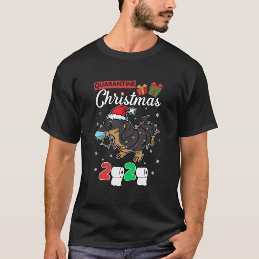 ダックスシュント顔マスクウィーナードッグ検疫クリスマ Tシャツ (正面)