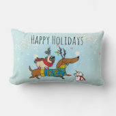 ダックスシュント、プグ&バードホリデー装飾用クッション ランバークッション (正面)