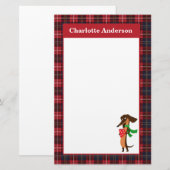 ダックスシュント、ホットココアレッドプレイド文房具 便箋 (正面/裏面)