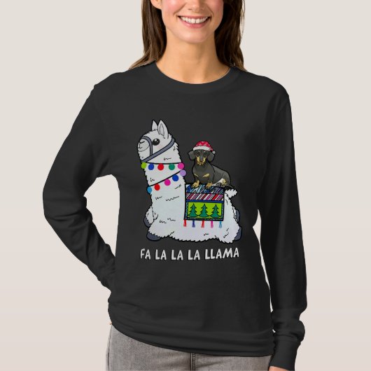 ダックスシュントChristmas Fa La Llama Tシャツ (正面)