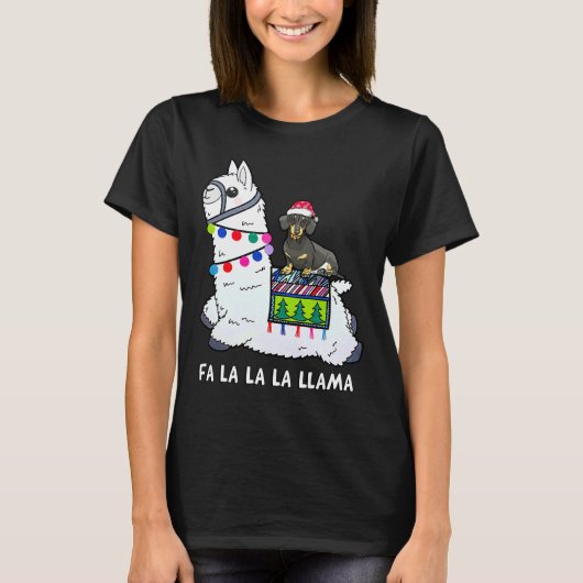 ダックスシュントChristmas Fa La Llama Tシャツ (正面)