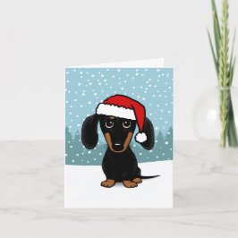 ダックスシュントSanta Black and Tan Wiener Dog Chrimas シーズンカード