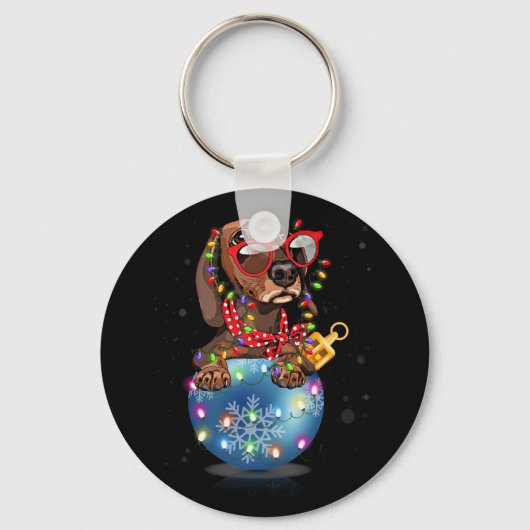 ダックスシュントSanta Christmas Light Gift キーホルダー (正面)
