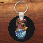 ダックスシュントSanta Christmas Light Gift キーホルダー (正面)