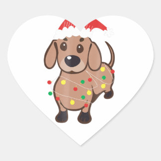 ダックスシュンドサンタハットクリスマスライトT愛犬家 ハートシール