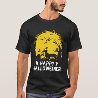ダックスシュンハッピーハロウィーナーハローウィーンドッグL Tシャツ