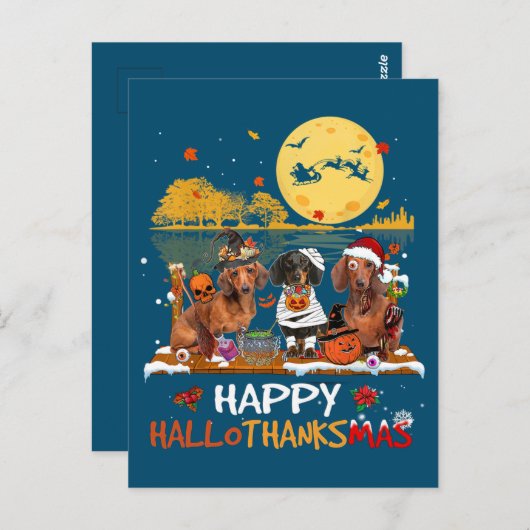 ダックスシュンハッピーハロサンクスマスハロウィンサンクスギフ ポストカード (正面/裏面)