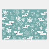 ダックスノードスノーフレークスクリスマスシルバーレッド&ティール(緑がかった色) ラッピングペーパーシート (正面3)