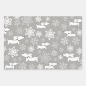 ダックスノードスノーフレークスクリスマスシルバーレッド&ティール(緑がかった色) ラッピングペーパーシート (正面)