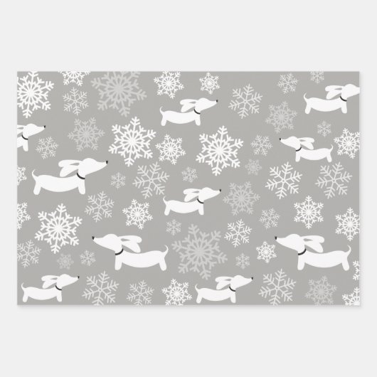 ダックスノードスノーフレークスクリスマスシルバーレッド&ティール(緑がかった色) ラッピングペーパーシート (正面)