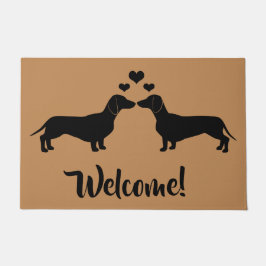 ダックスフントおよびハートとの歓迎 ドアマット