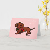 ダックスフントおよび花の漫画 カード (黄色い花)