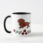 ダックスフントおよび花の漫画 マグカップ (左)